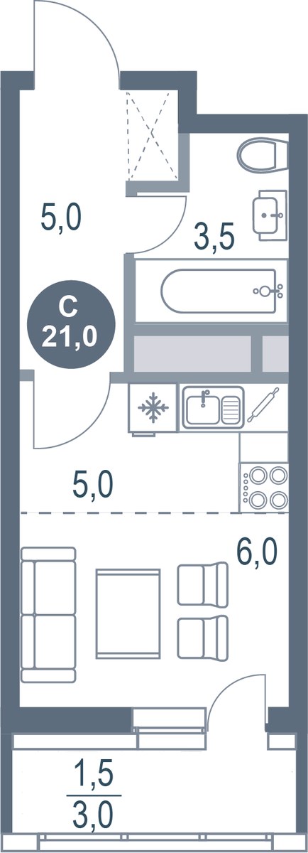 Планировка 21.0 м²