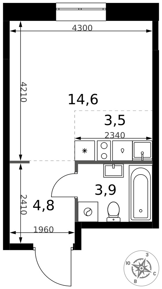 Планировка: Студия, 26.8 м²