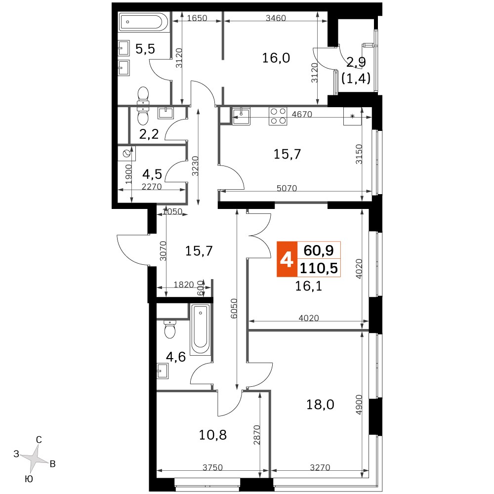 Планировка 110.4 м²