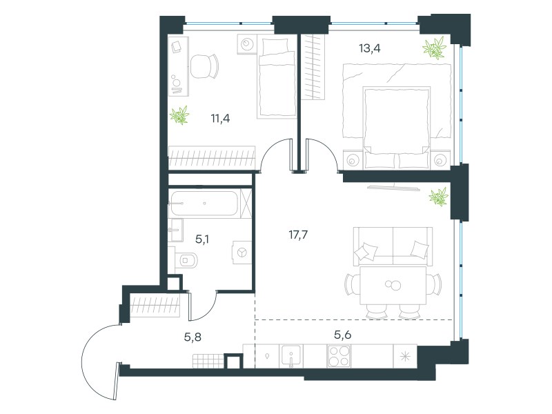 Планировка 59.0 м²