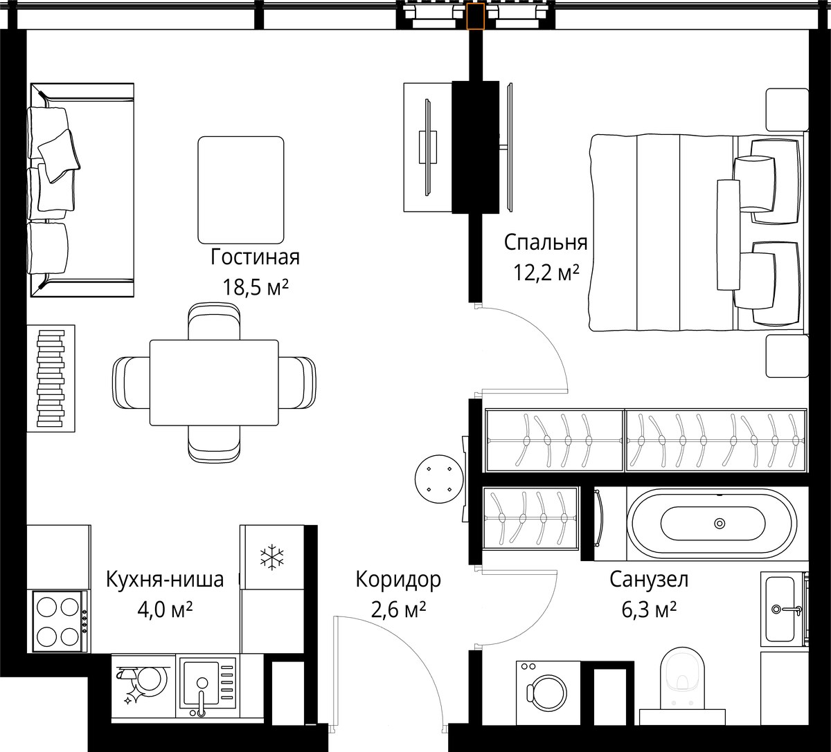 Планировка 43.6 м²