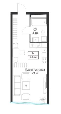 Планировка 33.92 м²