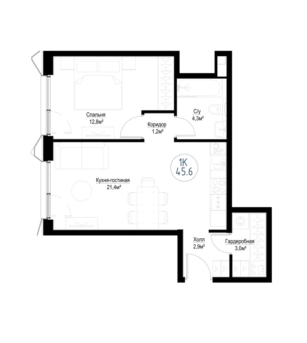 Планировка 44.8 м²