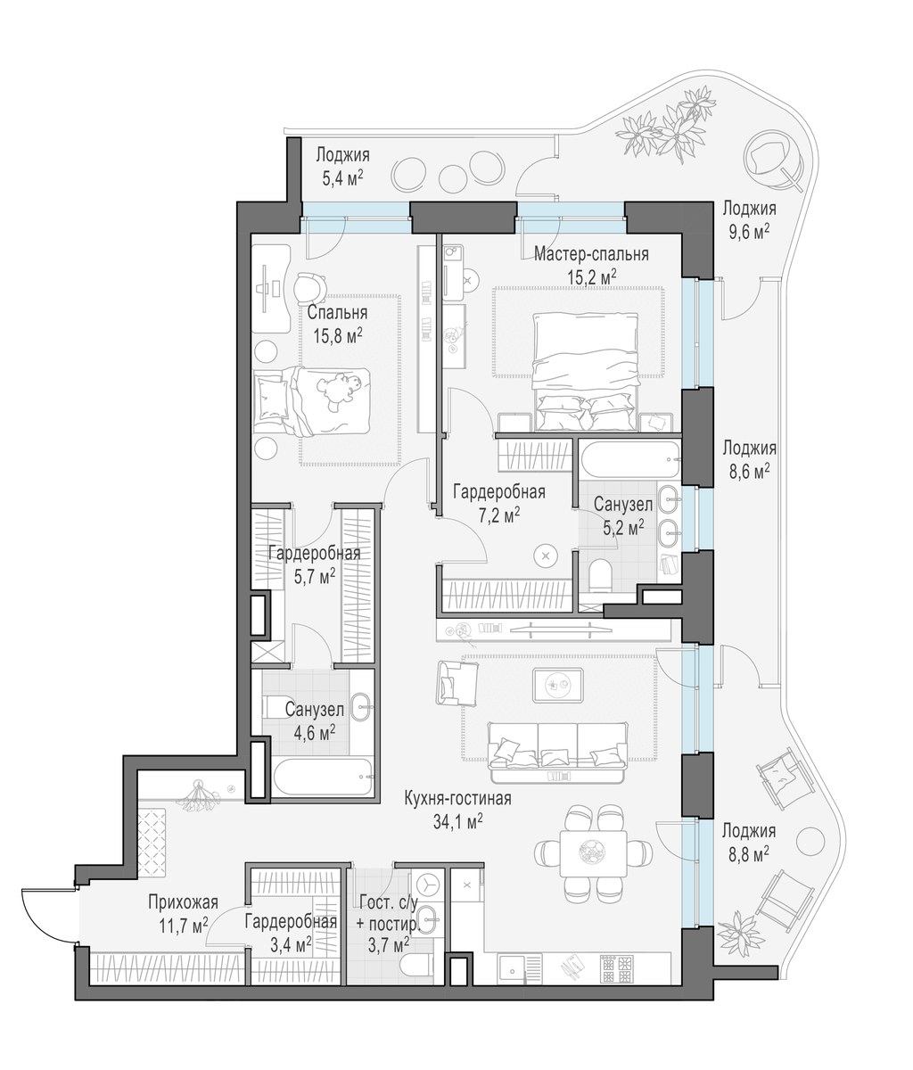 Планировка 123.4 м²