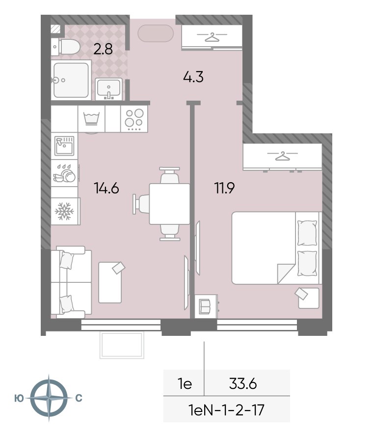 Планировка 33.6 м²