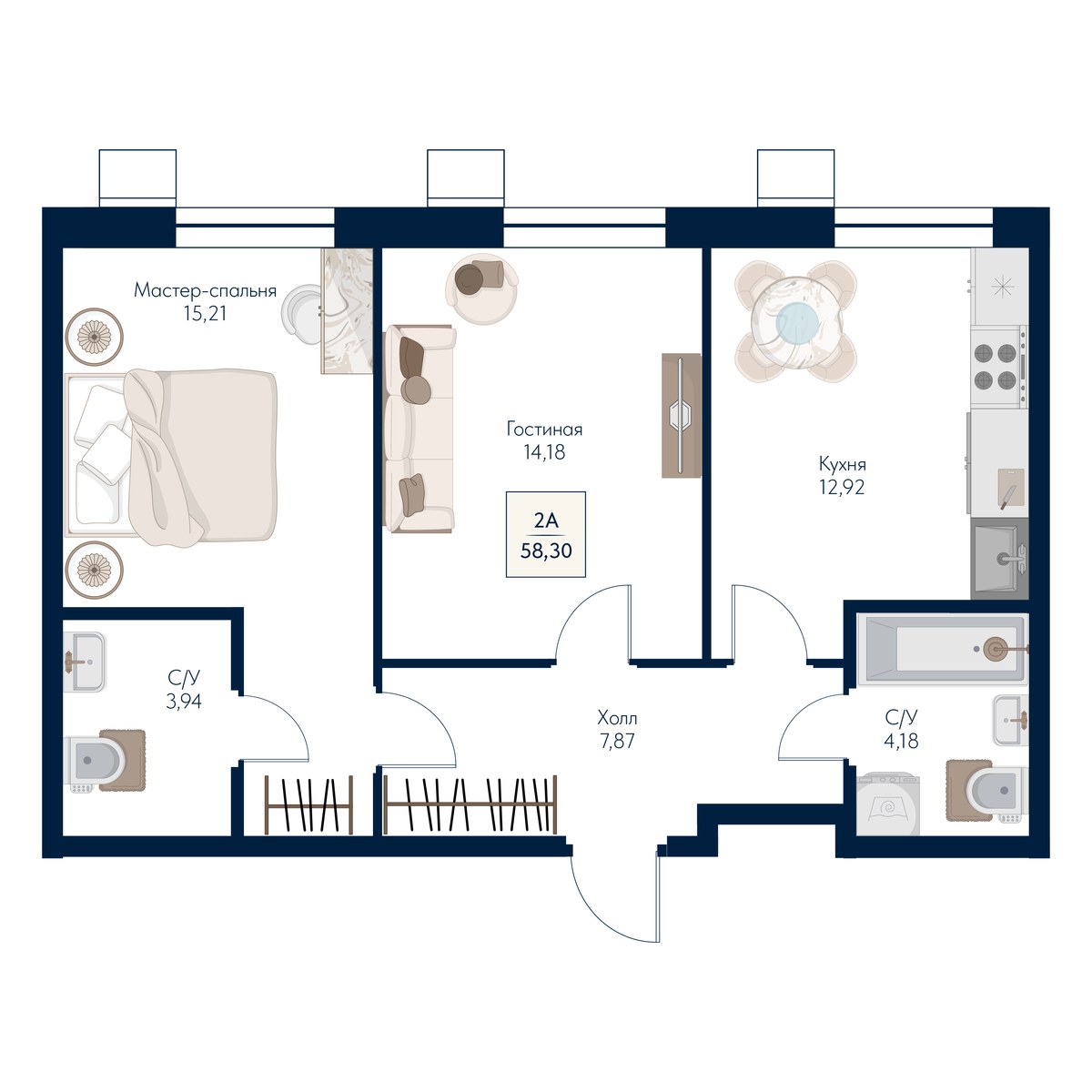 Планировка 58.3 м²