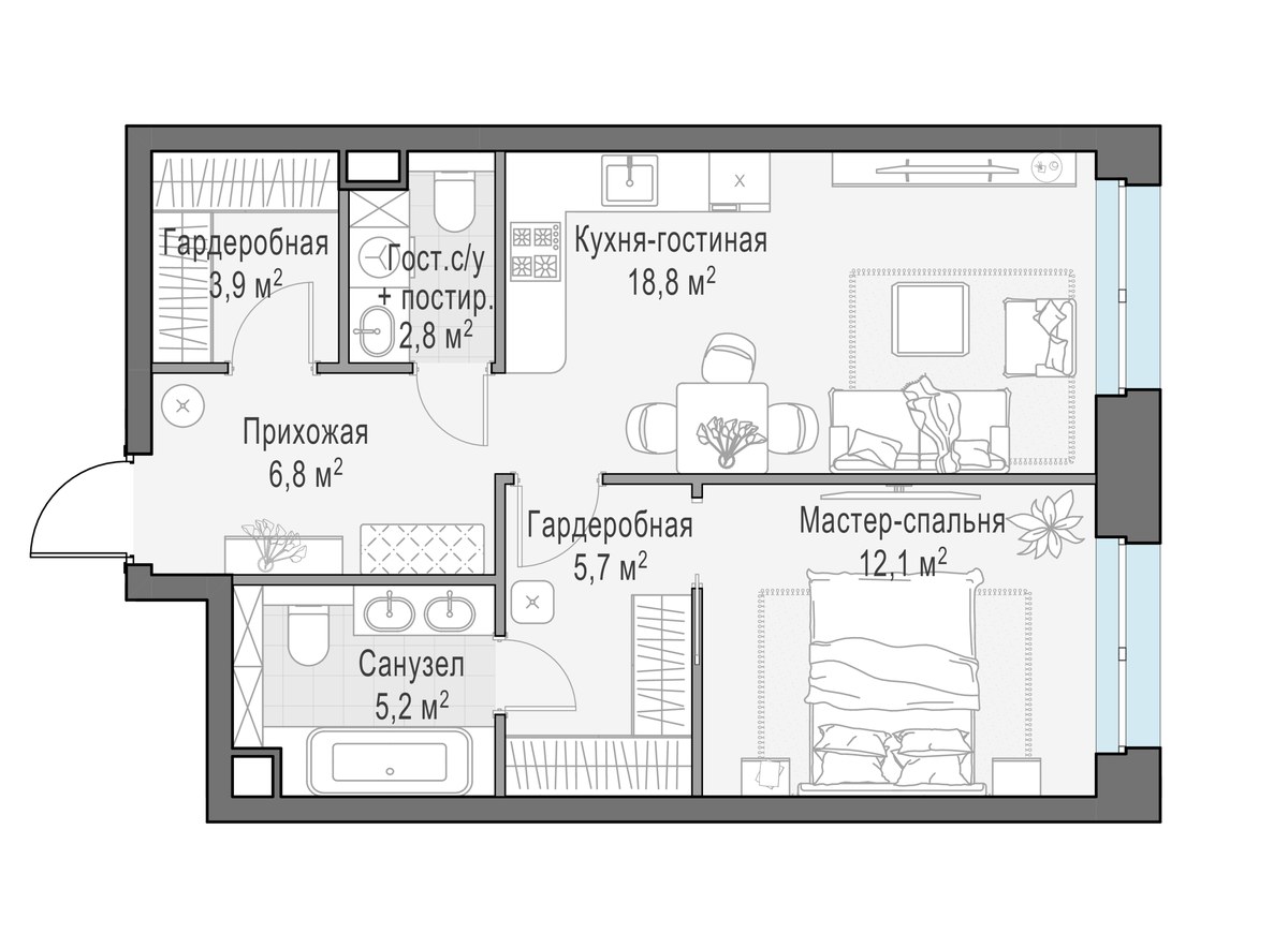 Планировка 56.0 м²