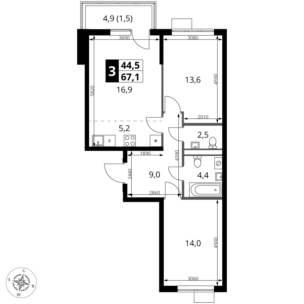 Планировка 67.1 м²