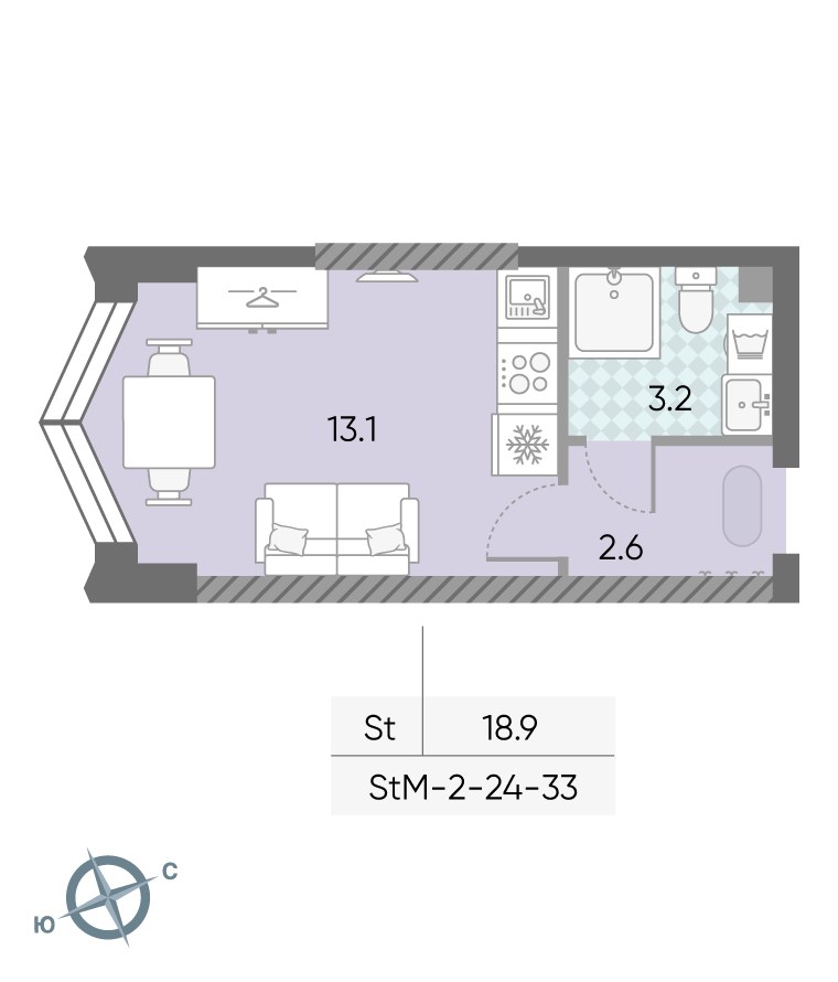 Планировка 18.9 м²