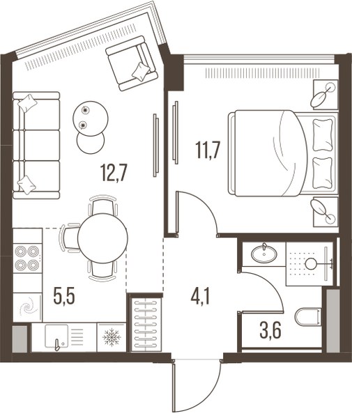 Планировка 37.6 м²