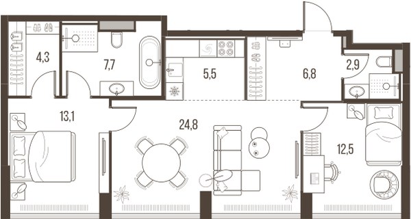 Планировка 77.7 м²