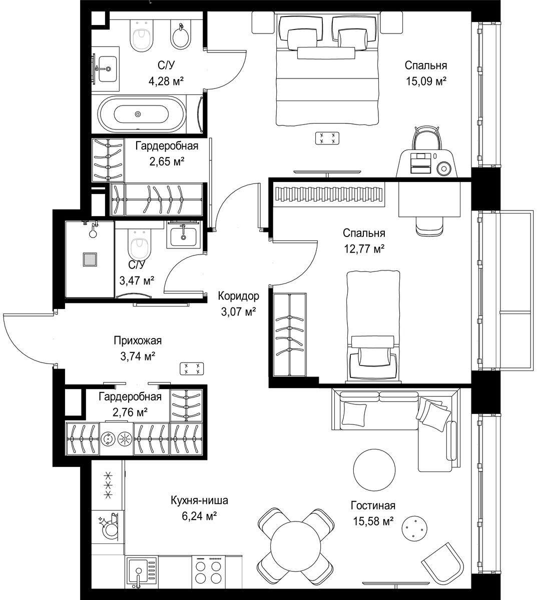 Планировка 69.65 м²