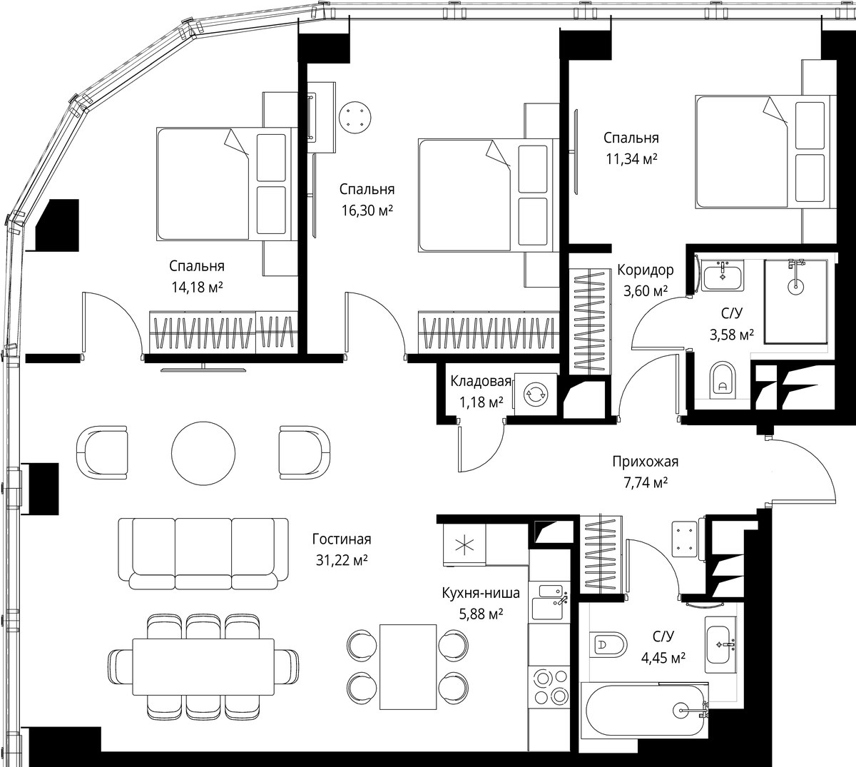 Планировка 99.6 м²