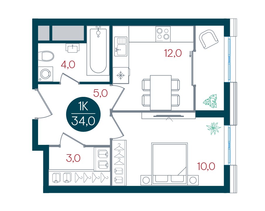 Планировка 34.0 м²