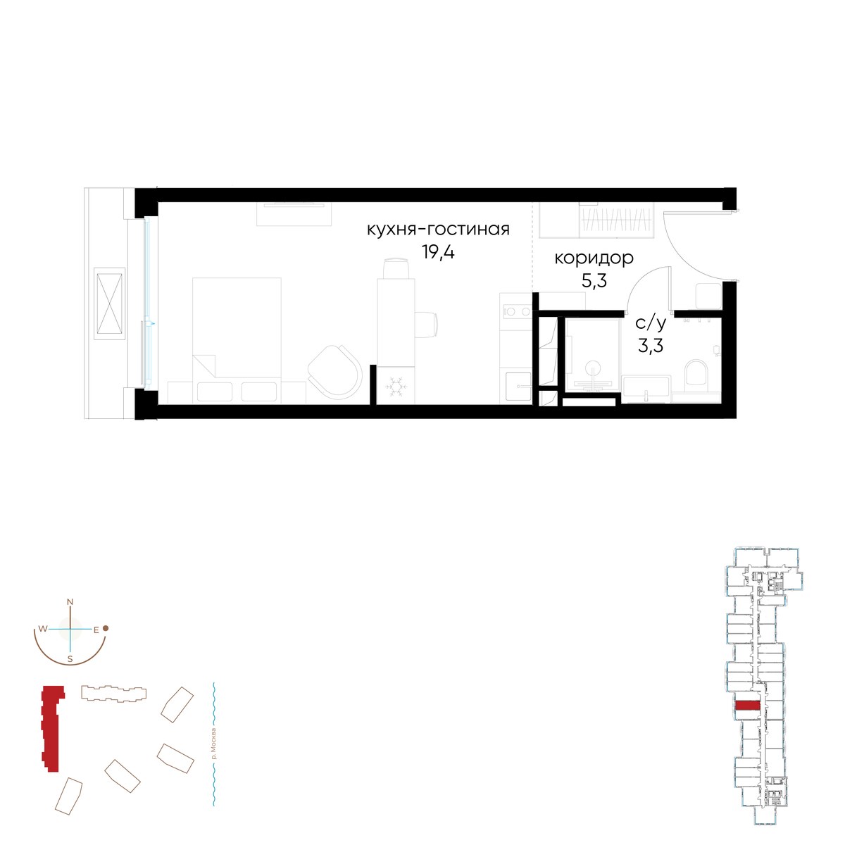 Планировка: Студия, 28.0 м²