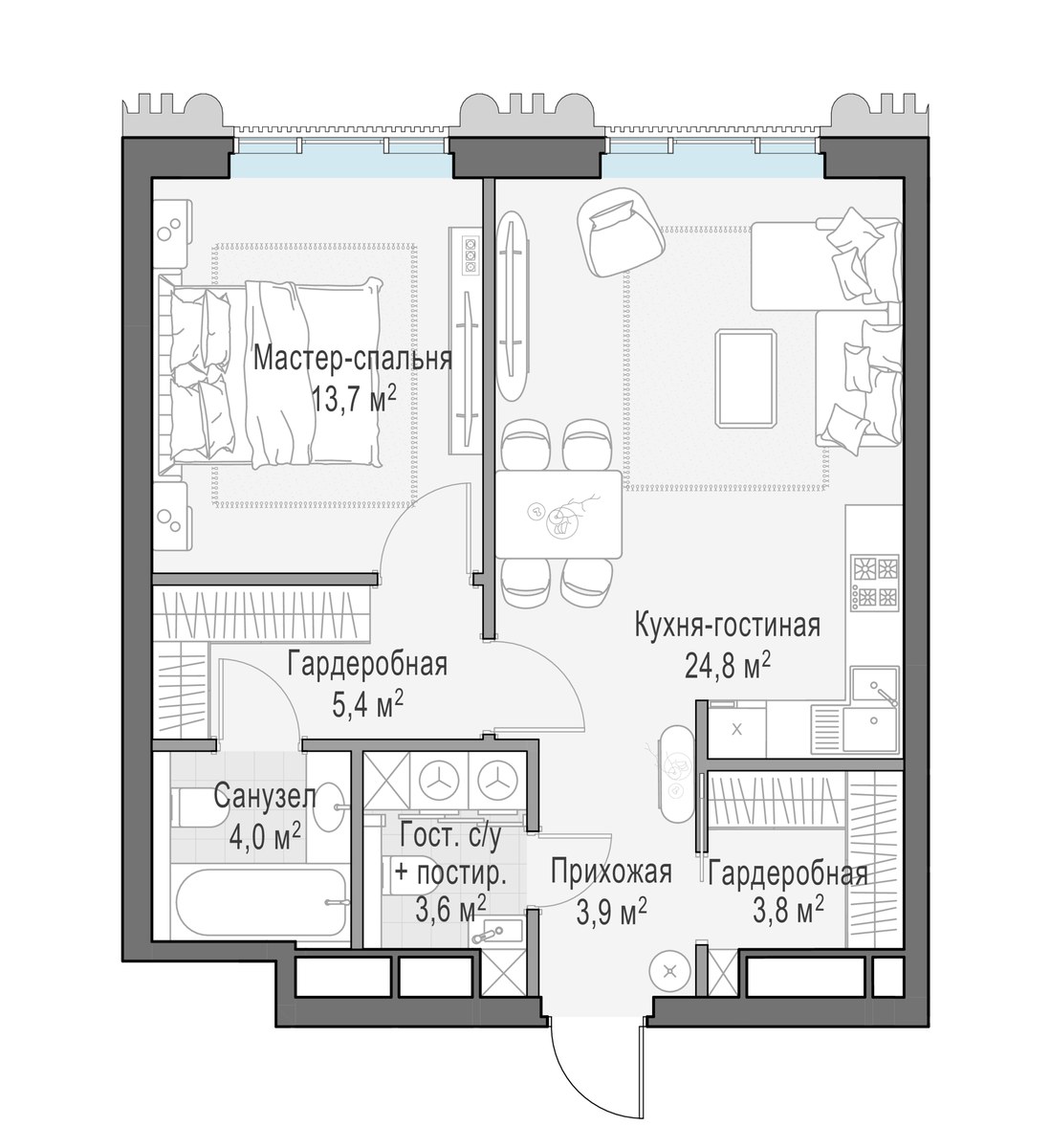Планировка 59.4 м²