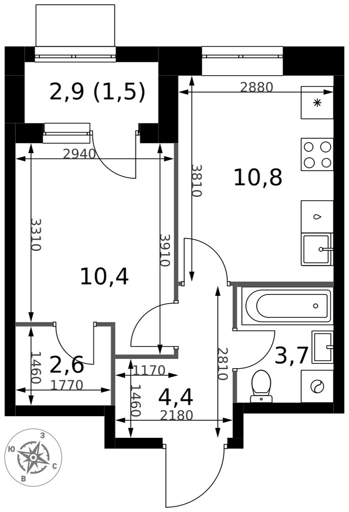 Планировка 33.4 м²