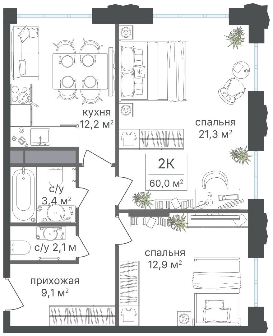 Планировка 60.0 м²