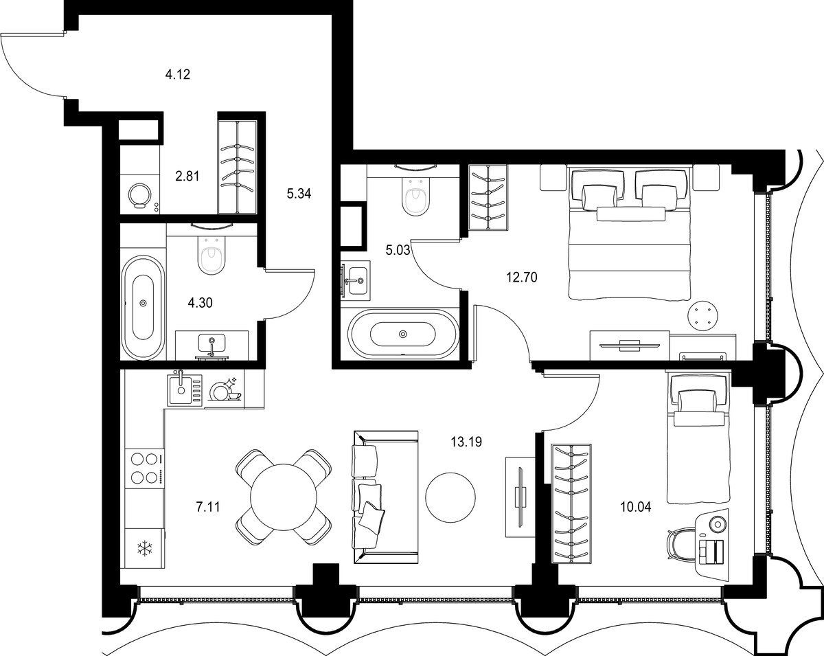 Планировка 64.64 м²