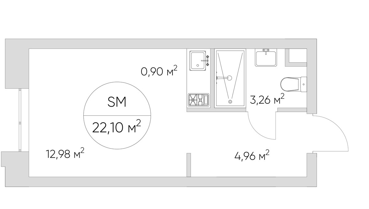 Планировка: 1-комнатная, 22.1 м²