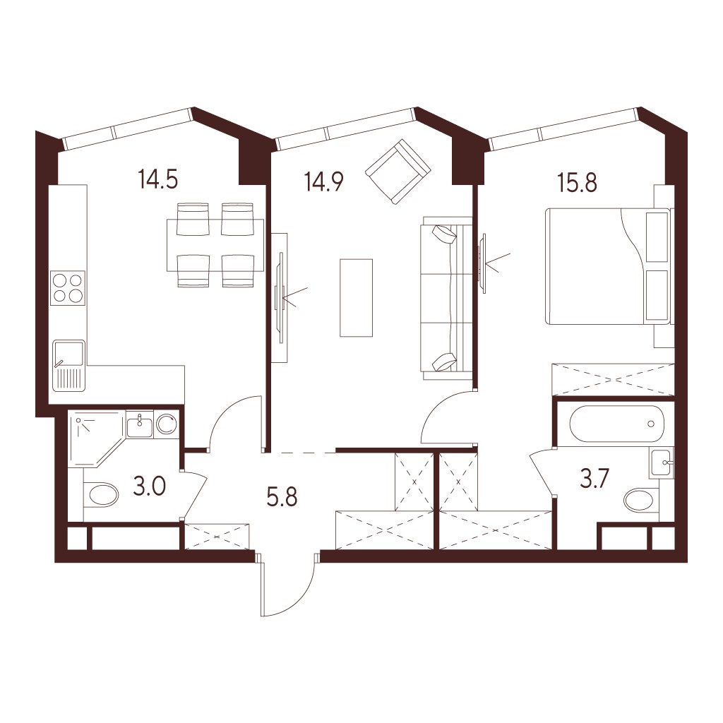 Планировка 57.7 м²