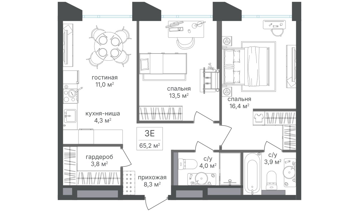 Планировка 64.4 м²