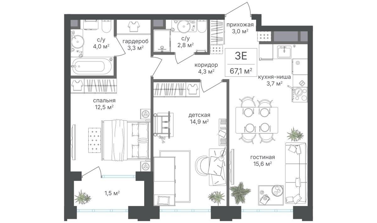 Планировка 65.6 м²
