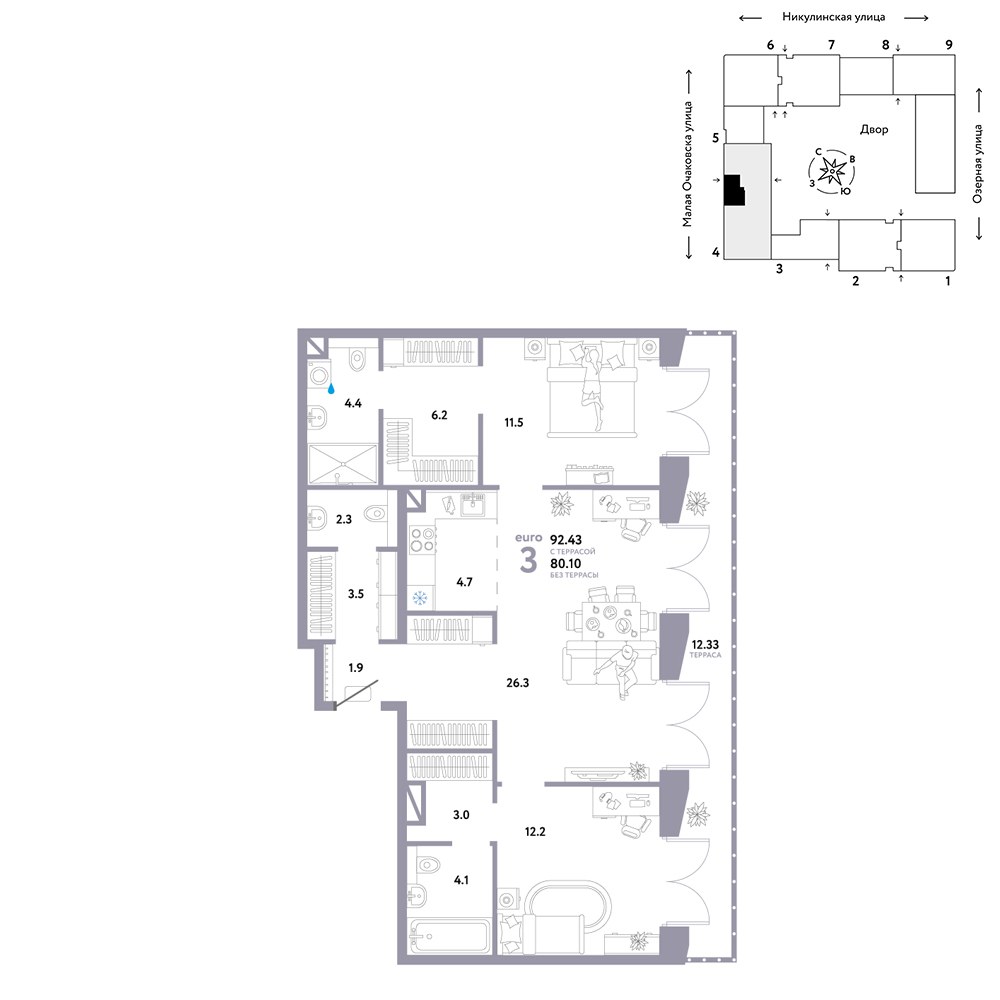 Планировка 92.43 м²