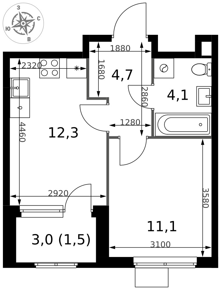 Планировка 33.7 м²