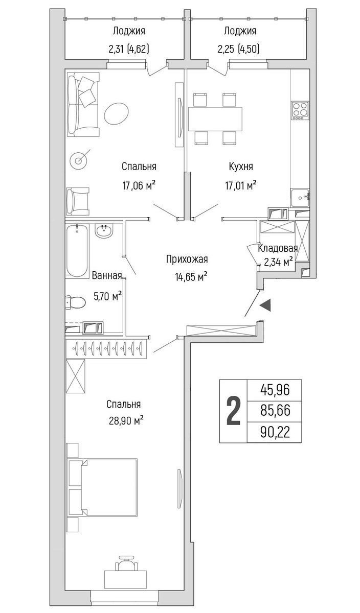 Планировка 90.22 м²