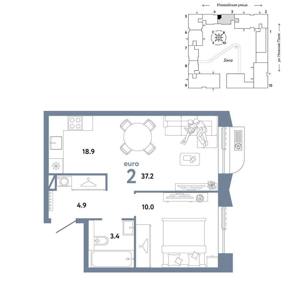 Планировка 37.2 м²