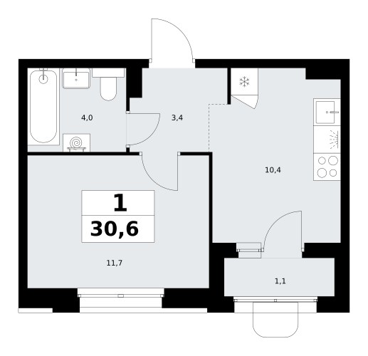 Планировка 30.6 м²