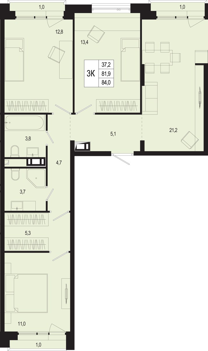 Планировка 84.8 м²