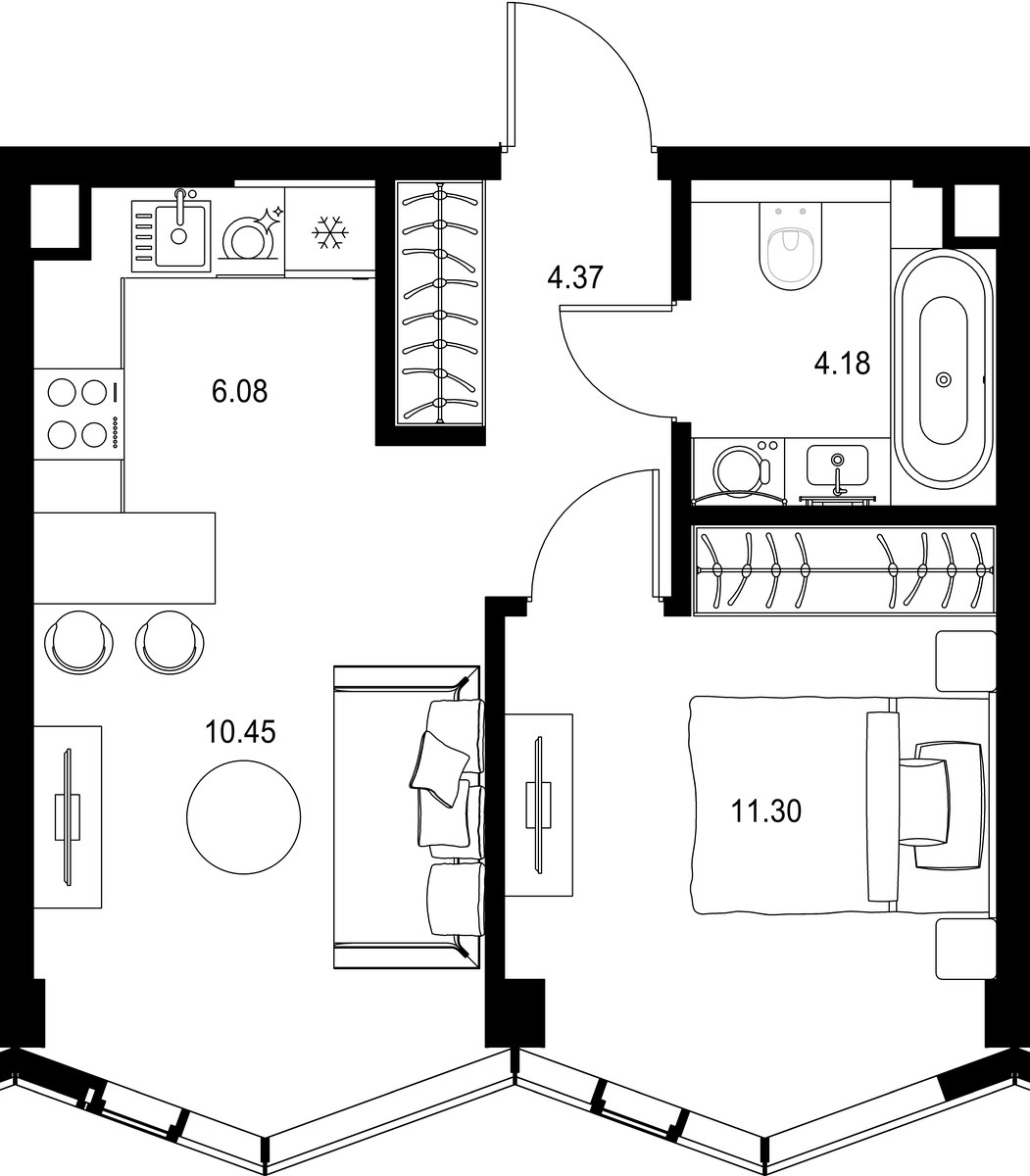 Планировка 36.38 м²