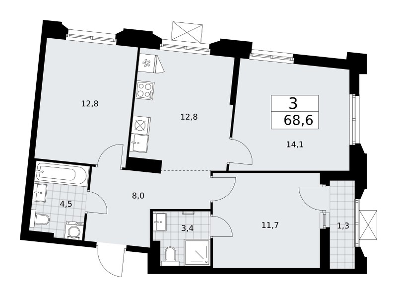 Планировка 68.6 м²