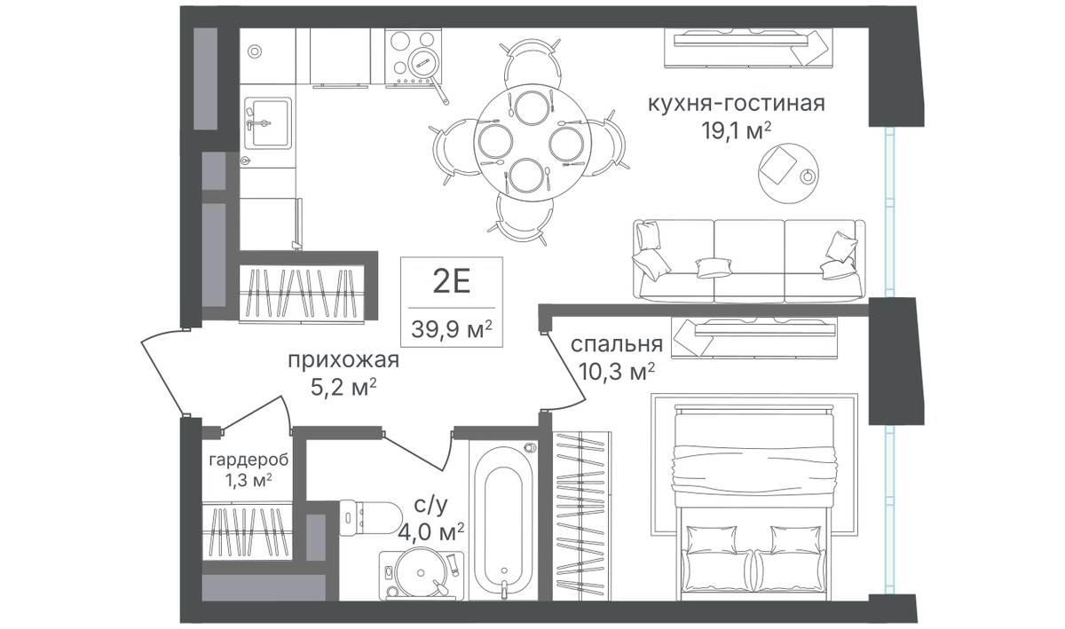 Планировка 39.7 м²