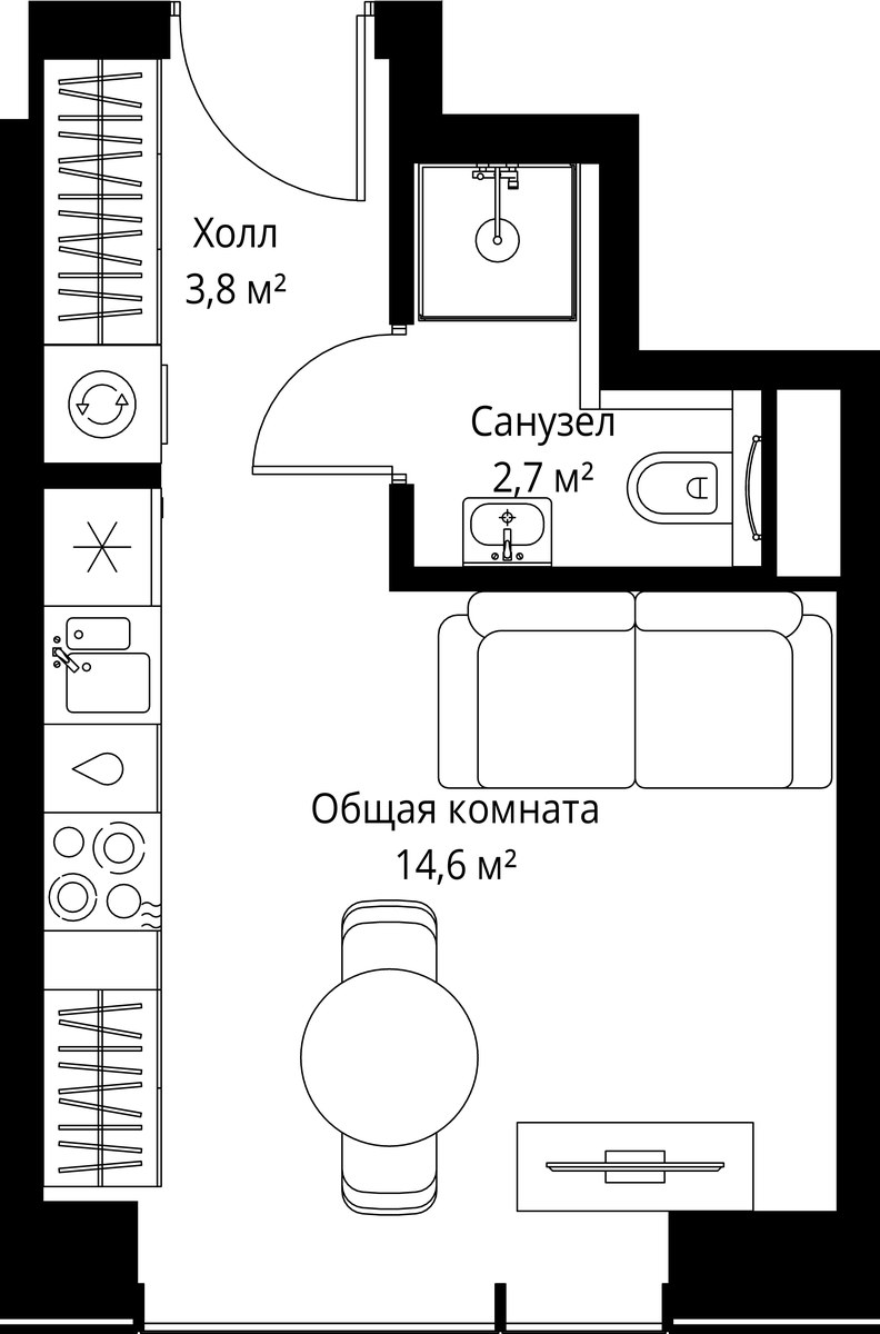 Планировка 21.1 м²