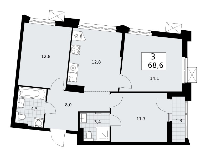 Планировка 68.6 м²