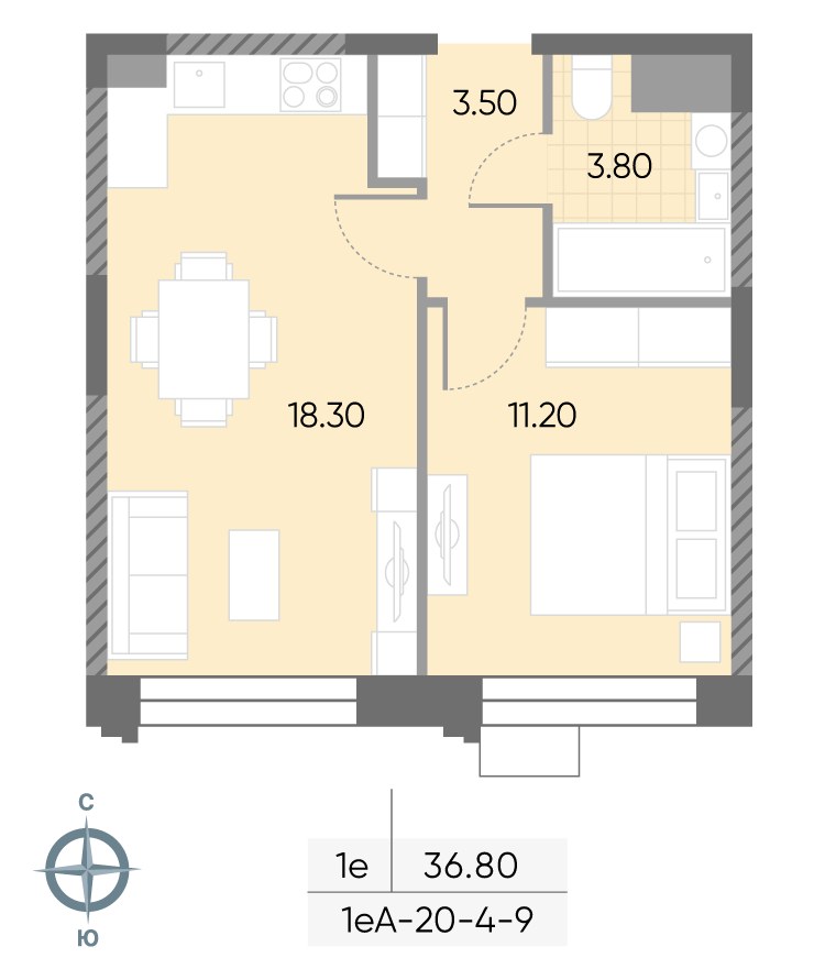 Планировка 36.8 м²