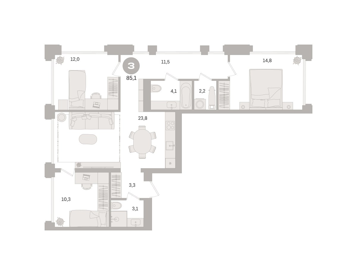 Планировка 85.1 м²