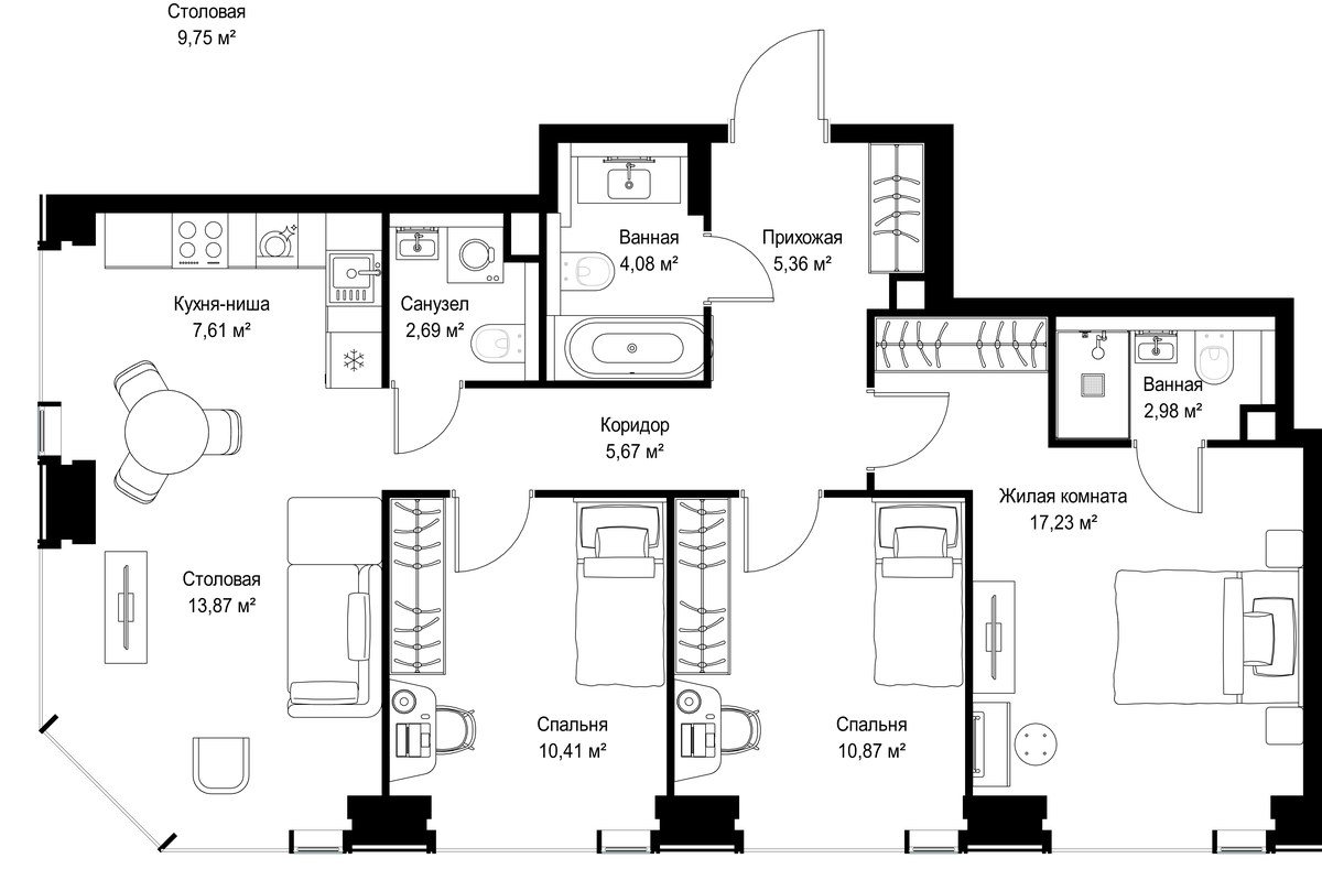 Планировка 80.77 м²