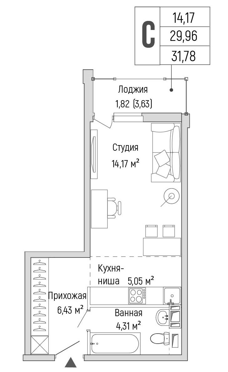 Планировка 31.78 м²