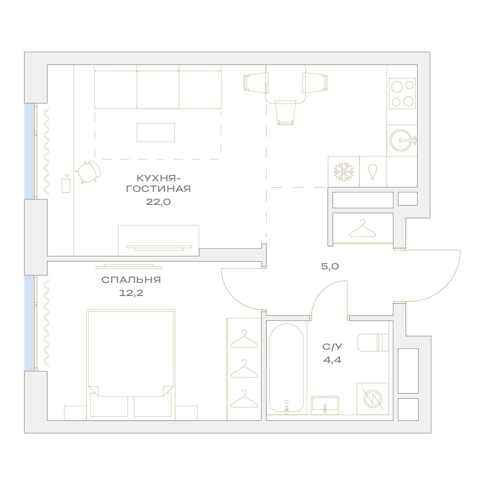 Планировка 43.6 м²