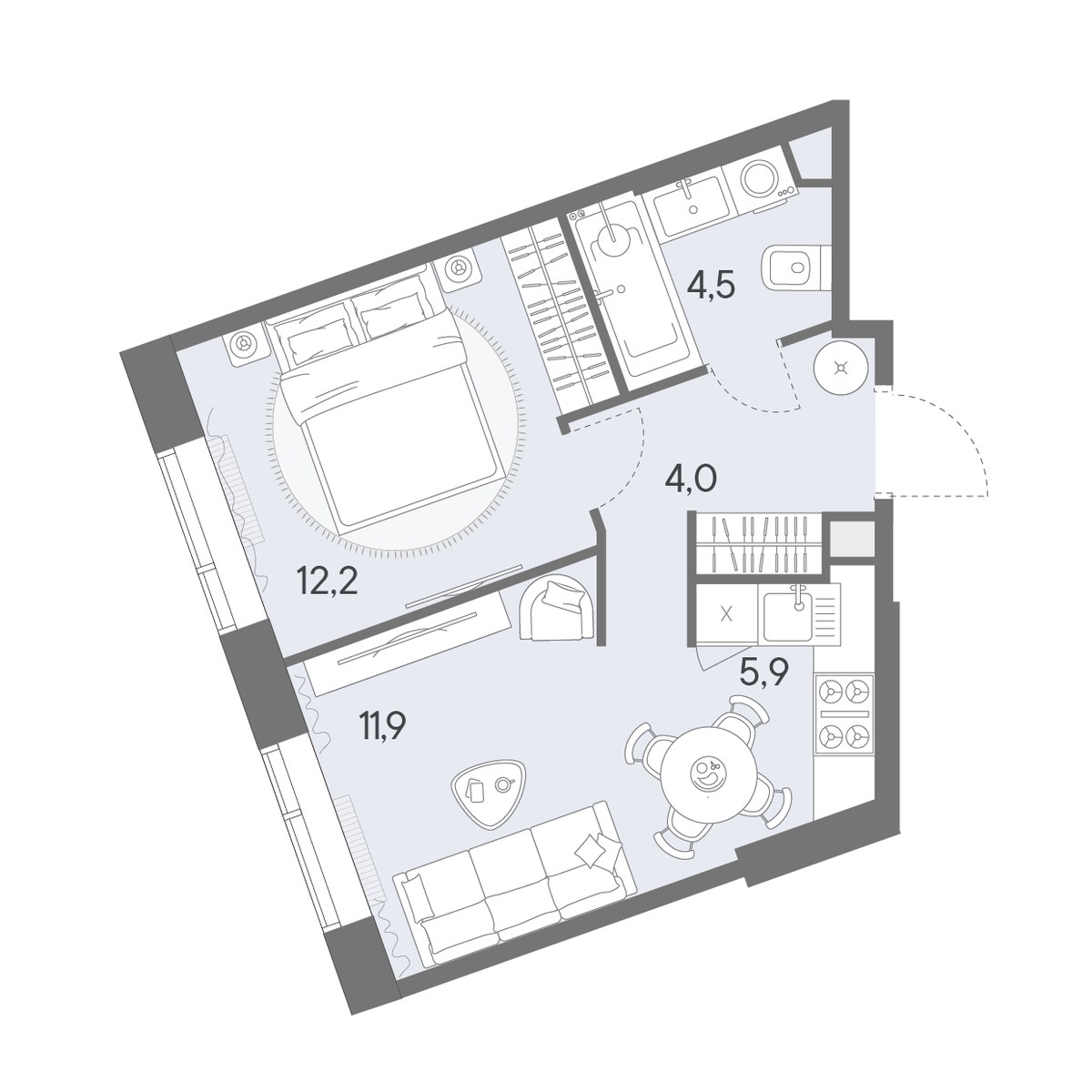 Планировка 38.5 м²