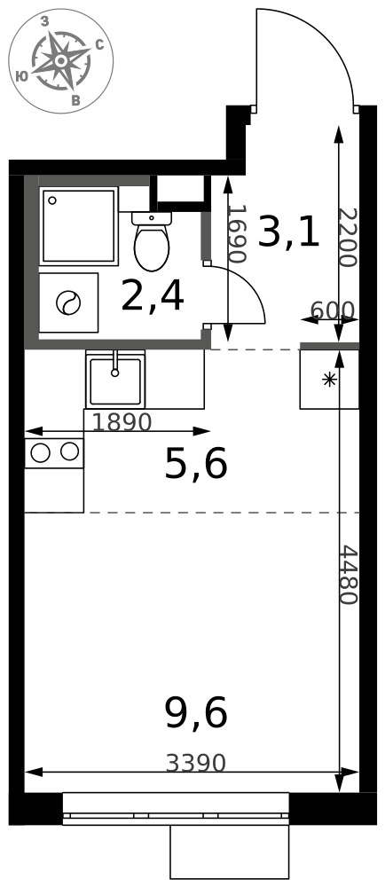 Планировка: Студия, 20.7 м²