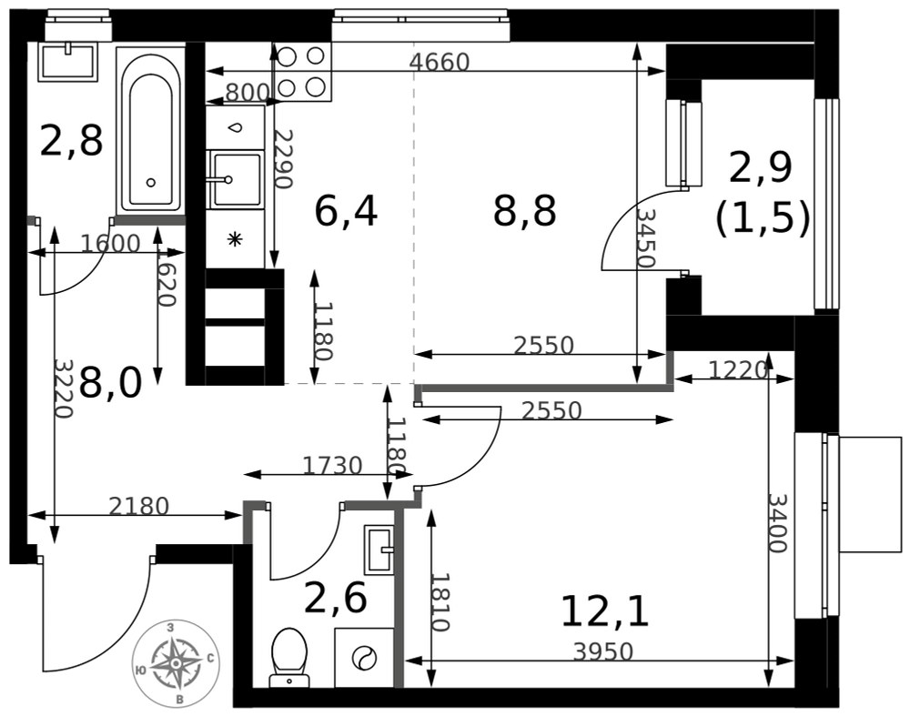 Планировка 42.2 м²
