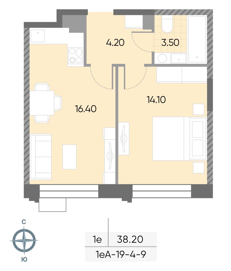 Планировка 38.2 м²