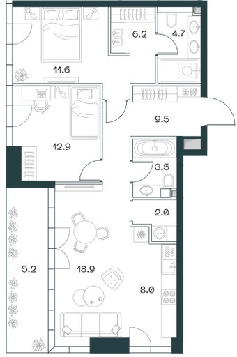 Планировка 82.5 м²