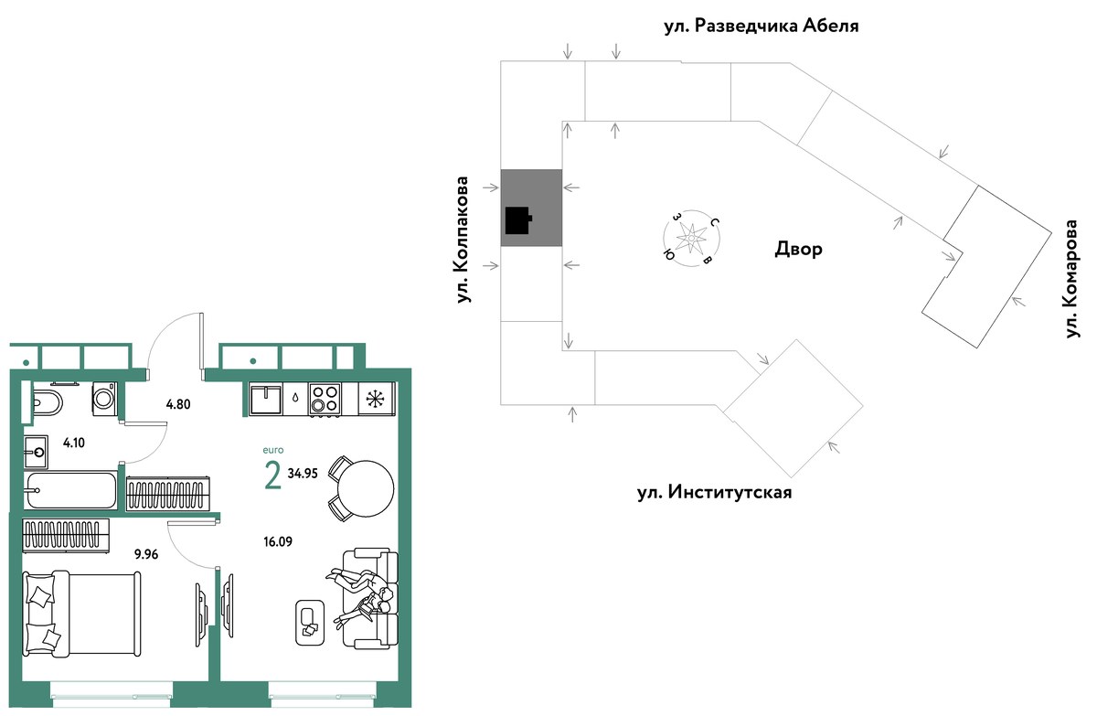 Планировка 34.95 м²