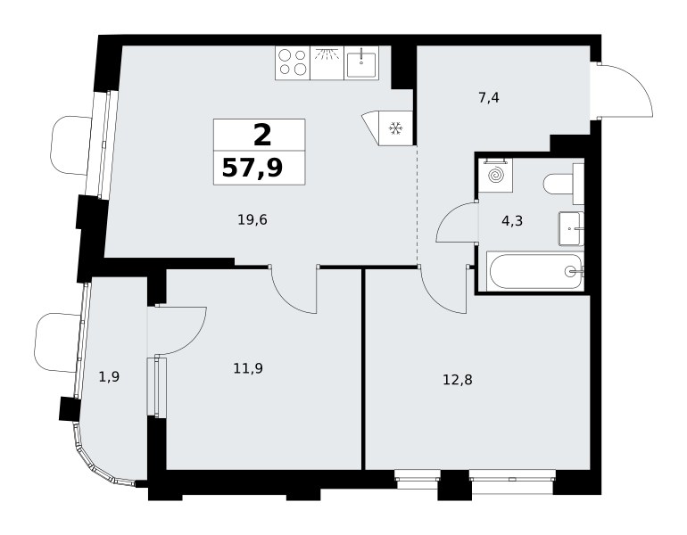 Планировка 57.9 м²